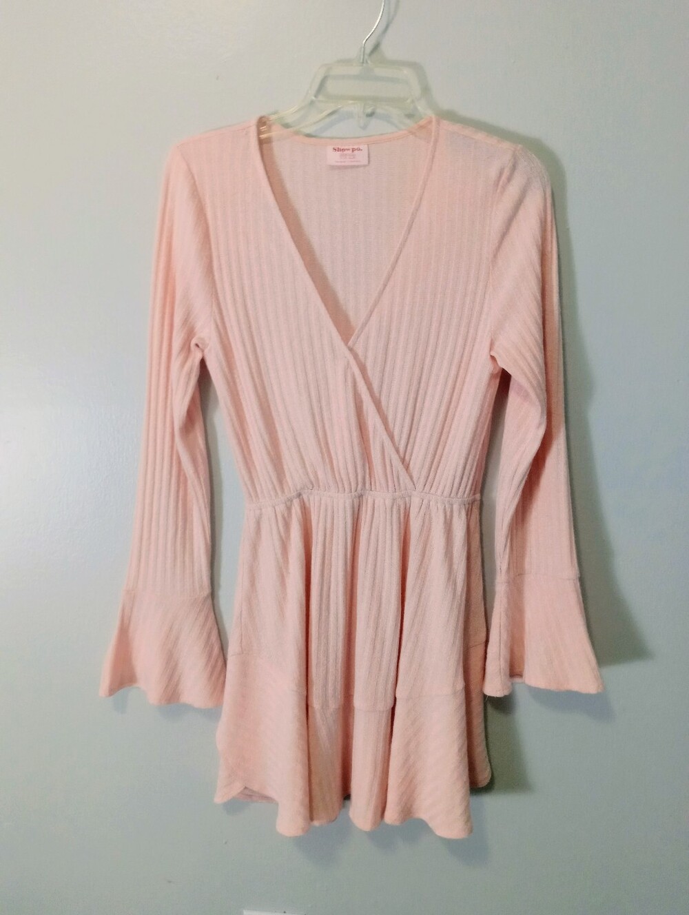 Showpo. Womens Mid/Mini Peach Pink Colored Dress Bell Sleeves Size 4.